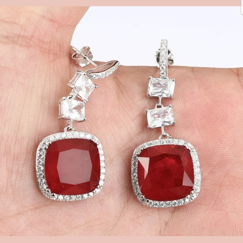 HUGE ruby, sapphire & Topaz sterling earrings - Picture 4 of 4